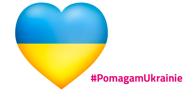 Flaga Ukrainy w kształcie serca z napisem pomagam Ukrainie